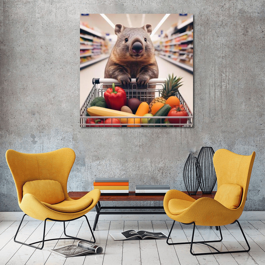 Wombat Shopping: Fresh Vegetables in a Cart