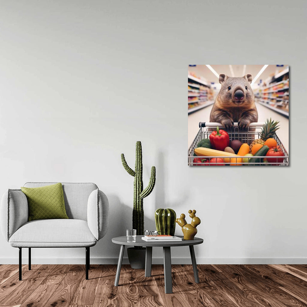 Wombat Shopping: Fresh Vegetables in a Cart