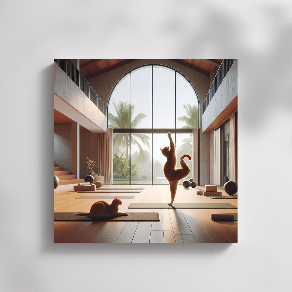 Yoga cat in a stylish studio with large windows