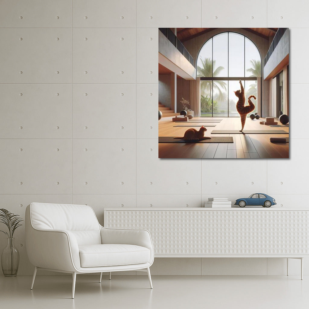 Yoga cat in a stylish studio with large windows