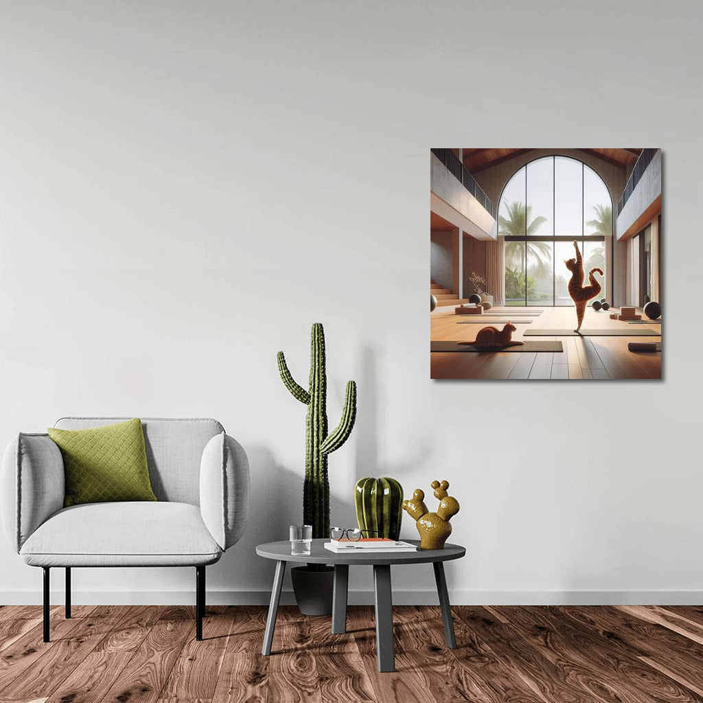 Yoga cat in a stylish studio with large windows