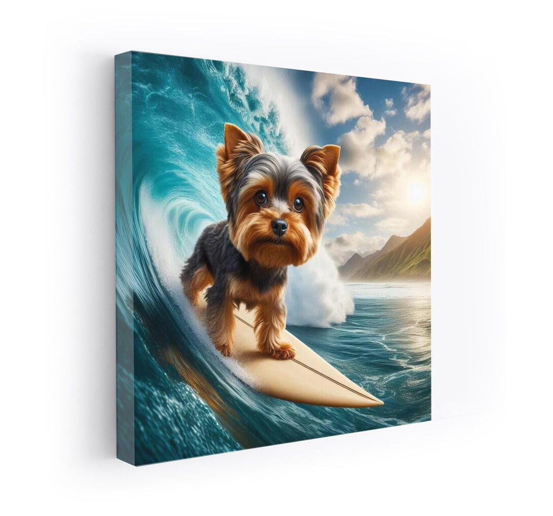 Yorkshire Terrier on the crest of a giant wave