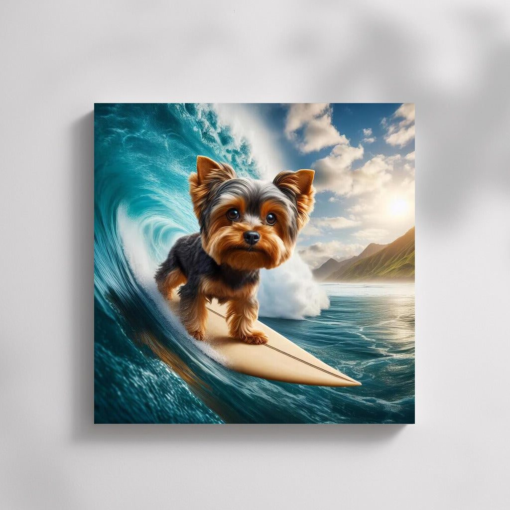 Yorkshire Terrier on the crest of a giant wave