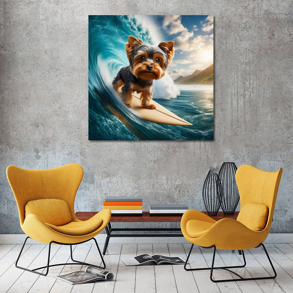 Yorkshire Terrier on the crest of a giant wave