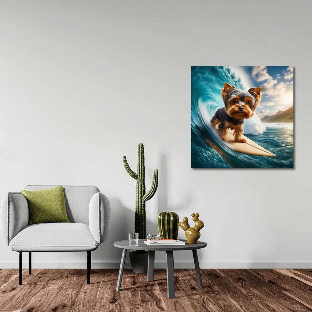 Yorkshire Terrier on the crest of a giant wave