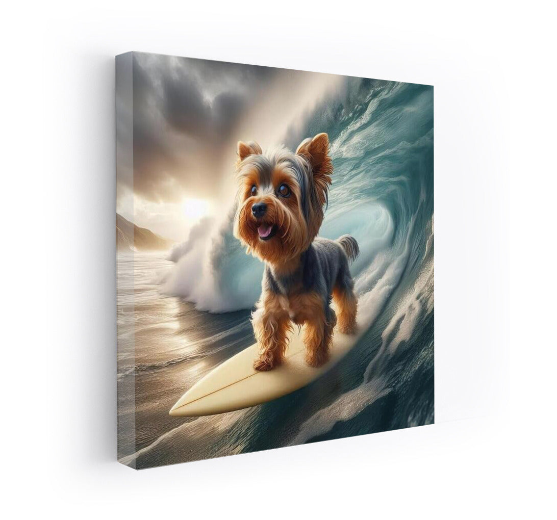 Surfing with a Yorkie: Yorkshire Terrier on the Crest of a Wave