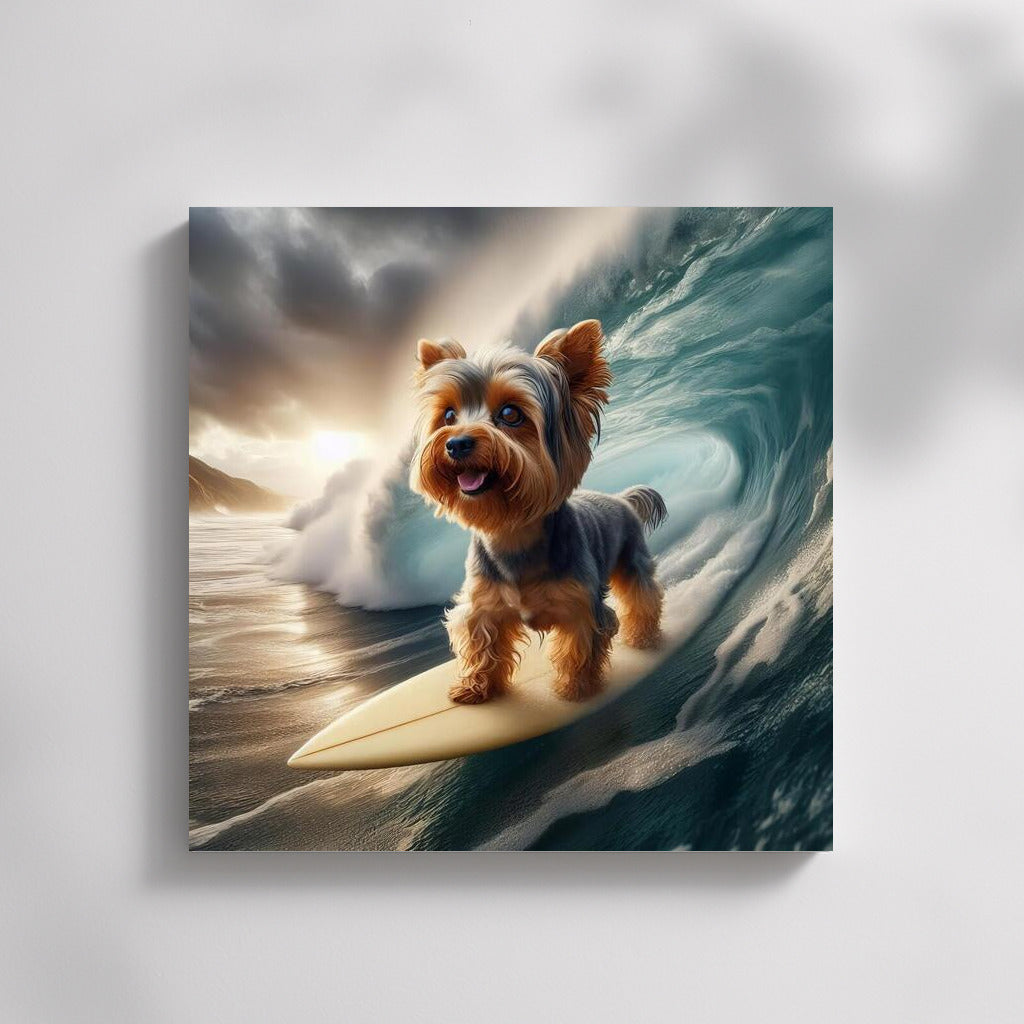 Surfing with a Yorkie: Yorkshire Terrier on the Crest of a Wave