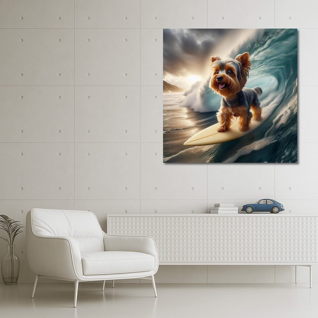 Surfing with a Yorkie: Yorkshire Terrier on the Crest of a Wave