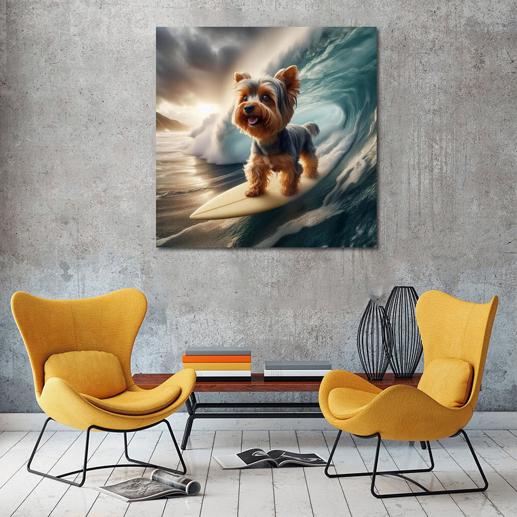 Surfing with a Yorkie: Yorkshire Terrier on the Crest of a Wave