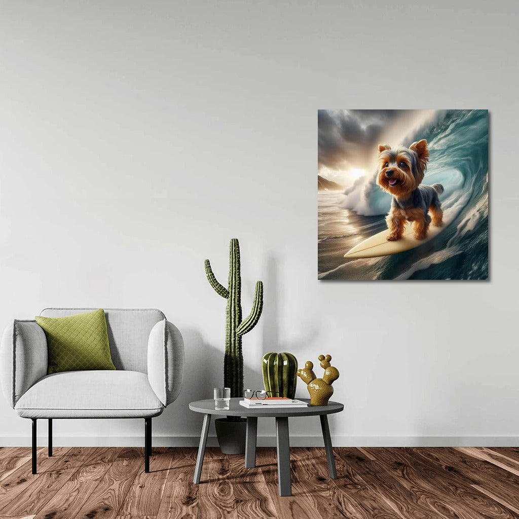Surfing with a Yorkie: Yorkshire Terrier on the Crest of a Wave
