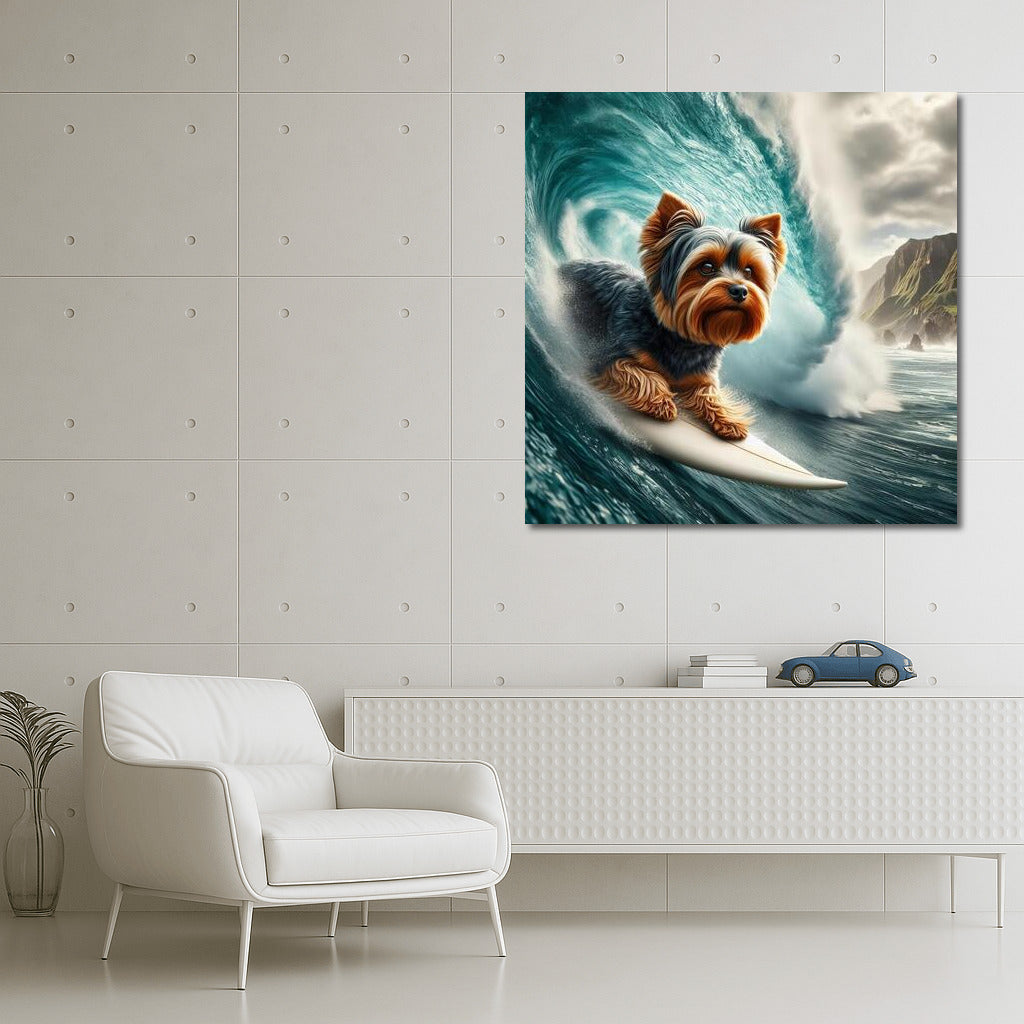 Yorkshire Terrier on the Crest of a Giant Wave: Energy and Fun