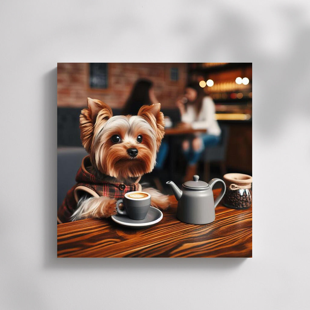 Yorkshire Terrier in a Cafe: Coffee Break with Coziness