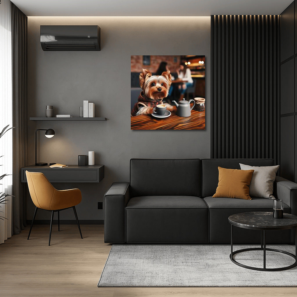Yorkshire Terrier in a Cafe: Coffee Break with Coziness