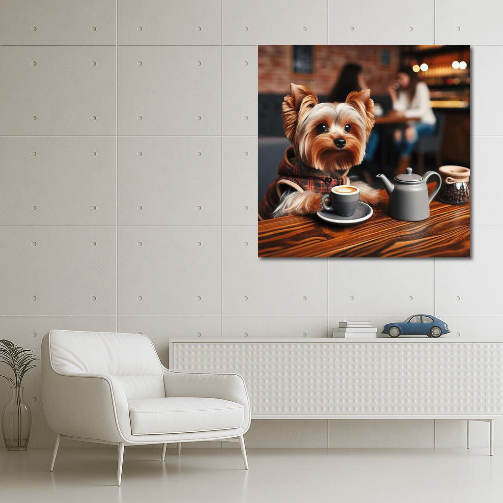Yorkshire Terrier in a Cafe: Coffee Break with Coziness