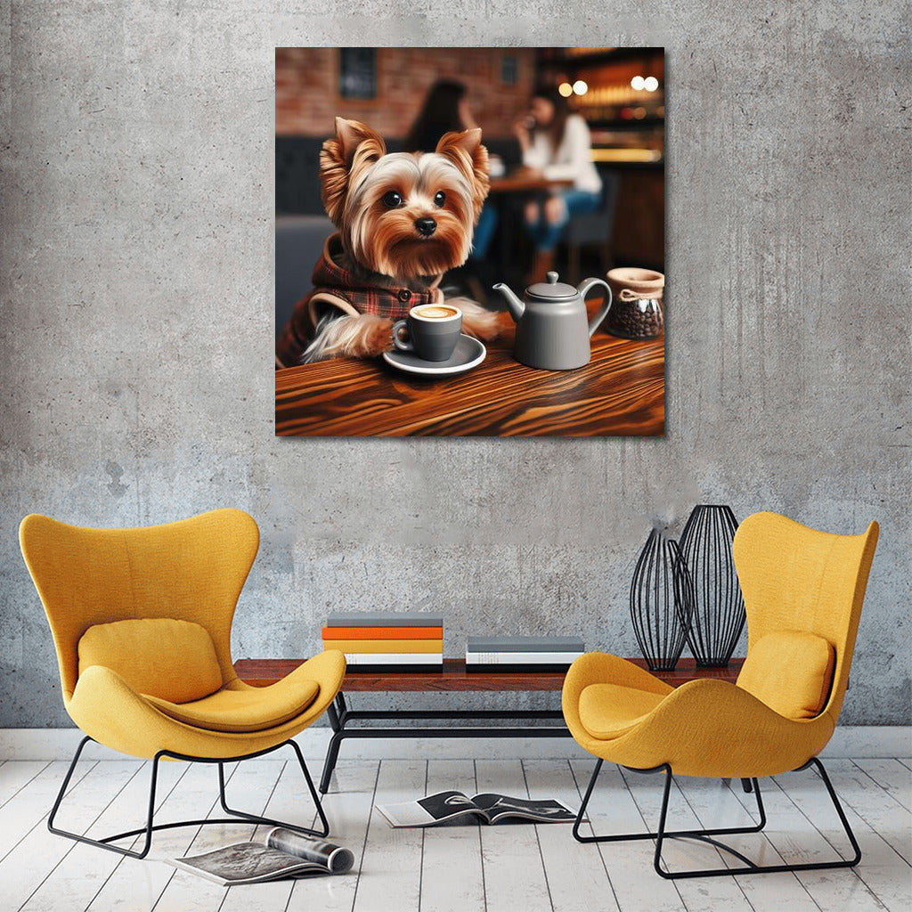 Yorkshire Terrier in a Cafe: Coffee Break with Coziness