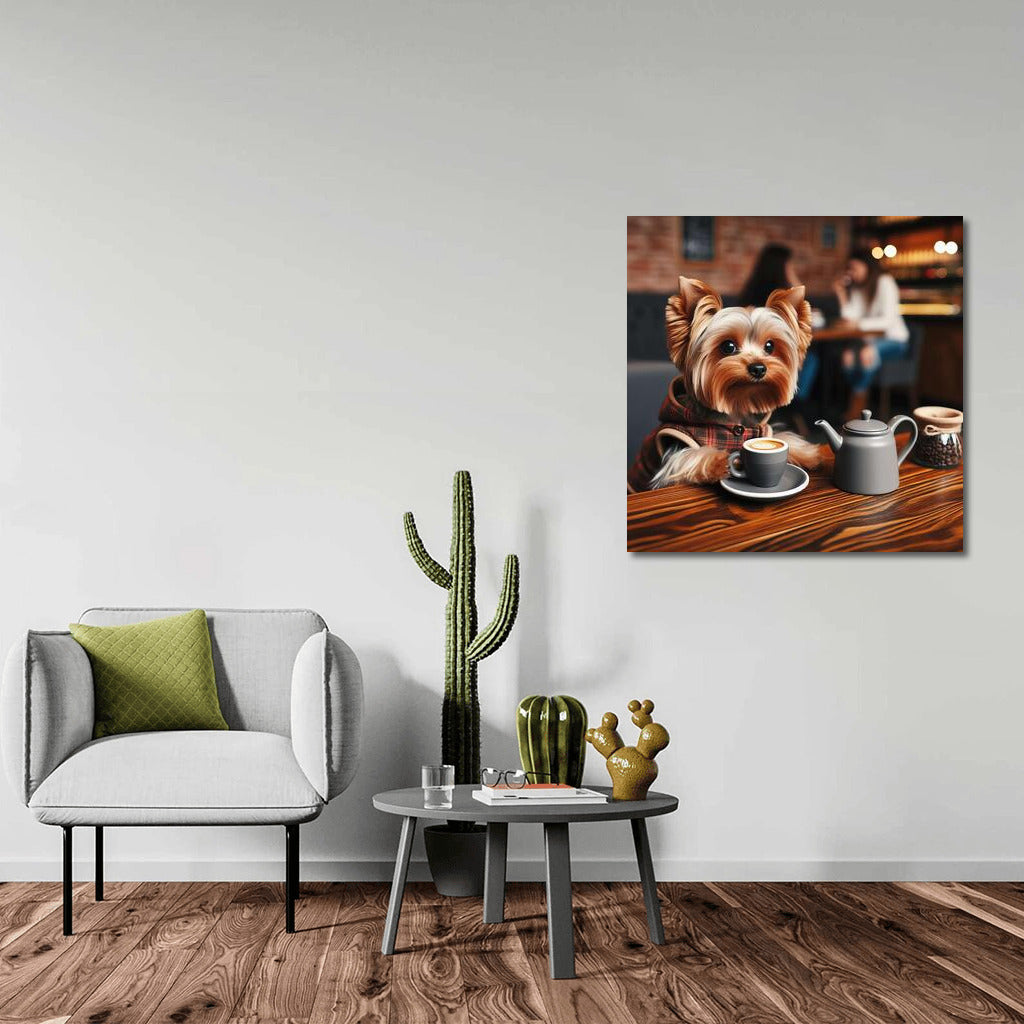 Yorkshire Terrier in a Cafe: Coffee Break with Coziness