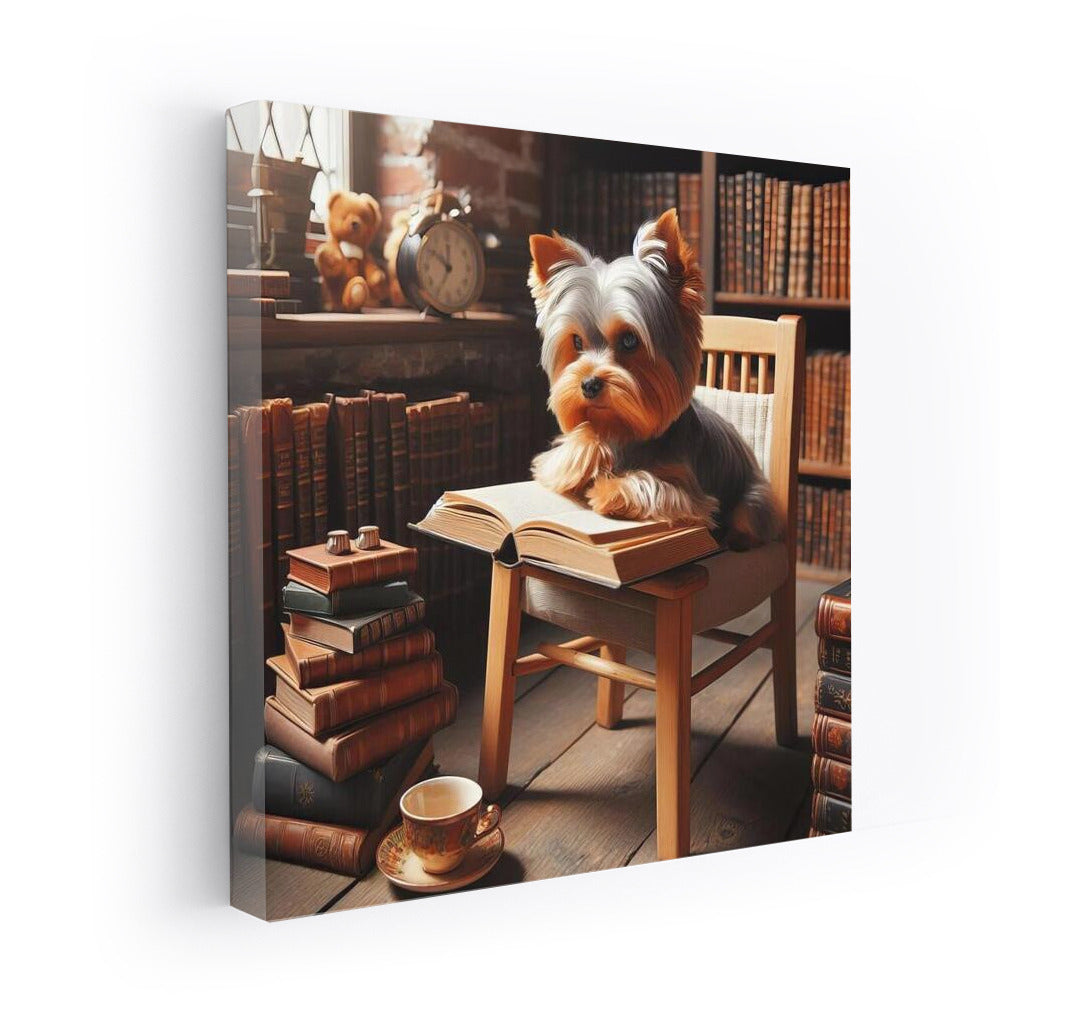 Yorkshire Terrier in the Library: Coziness and Intelligence on the Wall