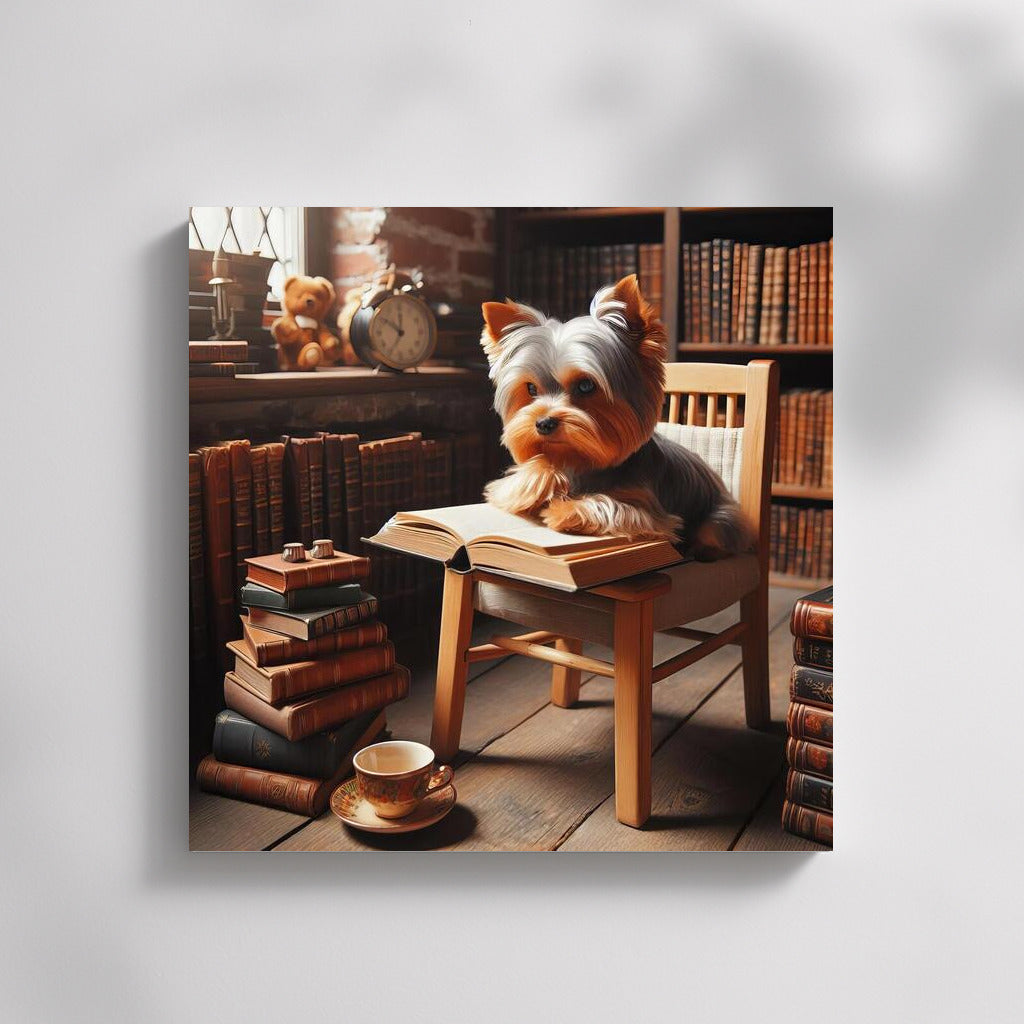 Yorkshire Terrier in the Library: Coziness and Intelligence on the Wall