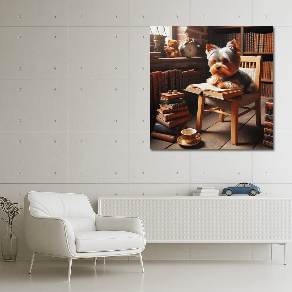 Yorkshire Terrier in the Library: Coziness and Intelligence on the Wall