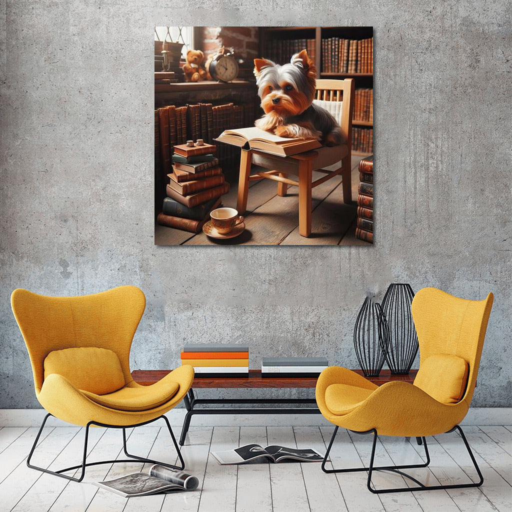 Yorkshire Terrier in the Library: Coziness and Intelligence on the Wall