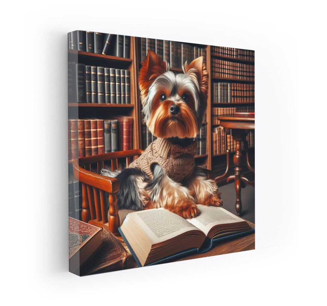 Yorkshire Terrier in the Library: Four-Legged Reader on a Little Chair