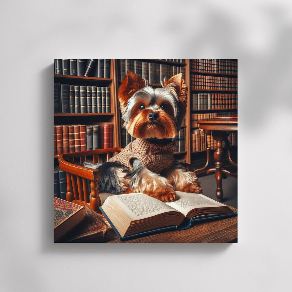 Yorkshire Terrier in the Library: Four-Legged Reader on a Little Chair