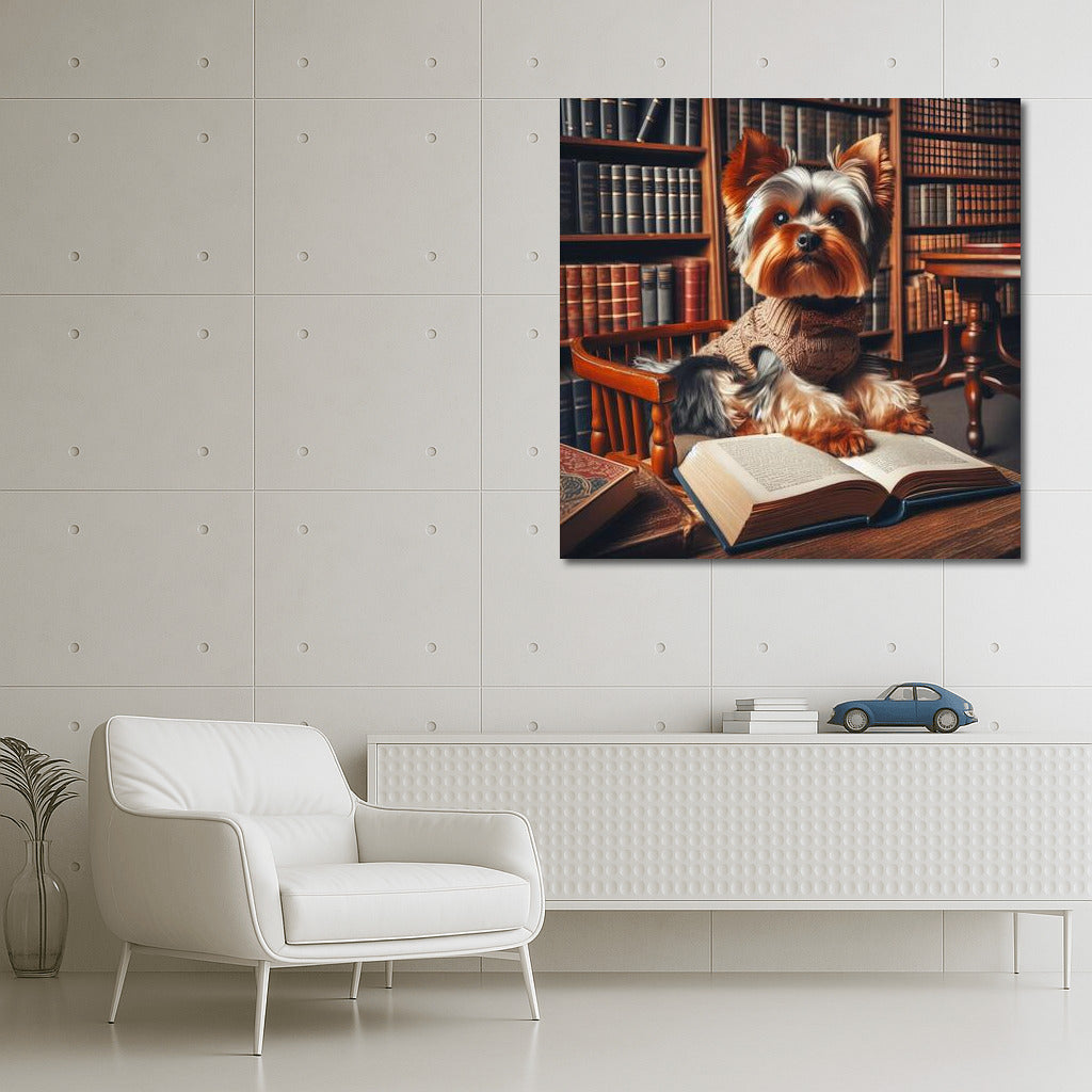 Yorkshire Terrier in the Library: Four-Legged Reader on a Little Chair