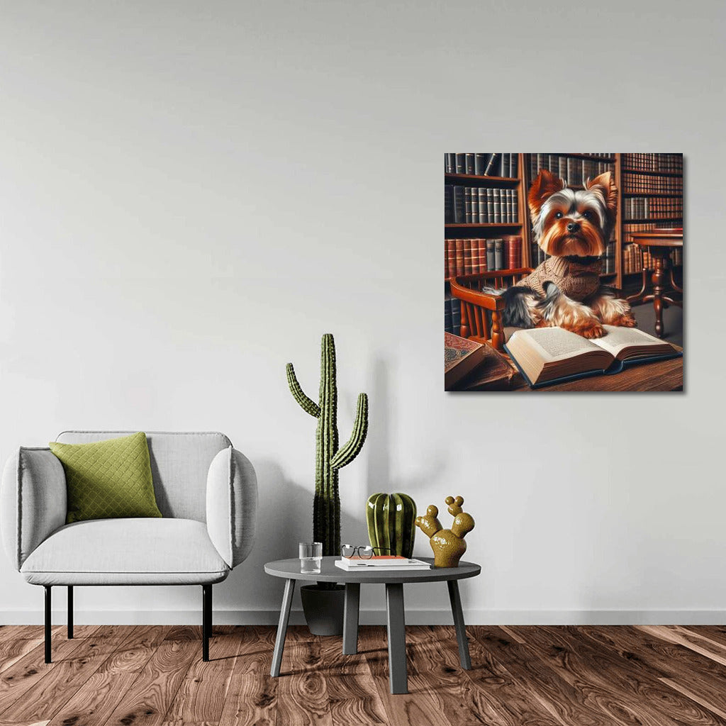 Yorkshire Terrier in the Library: Four-Legged Reader on a Little Chair