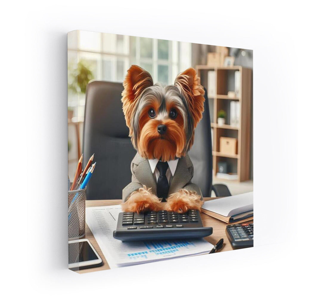 Yorkshire Terrier in the Office: Stylish Worker at the Computer
