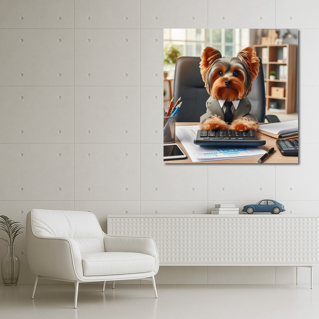 Yorkshire Terrier in the Office: Stylish Worker at the Computer