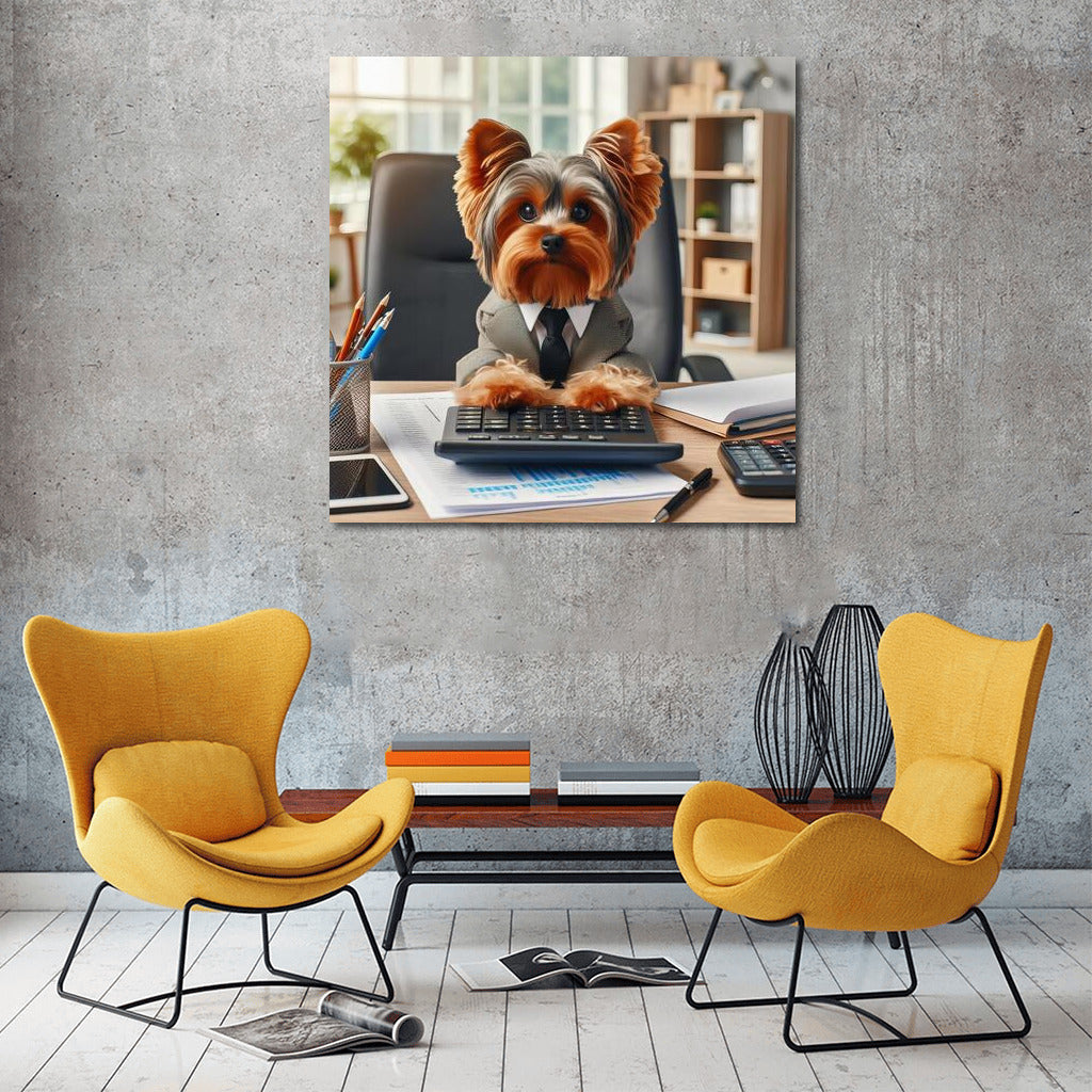 Yorkshire Terrier in the Office: Stylish Worker at the Computer