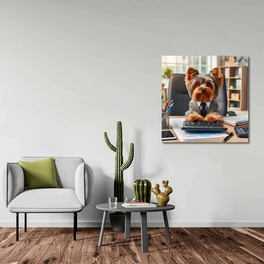 Yorkshire Terrier in the Office: Stylish Worker at the Computer