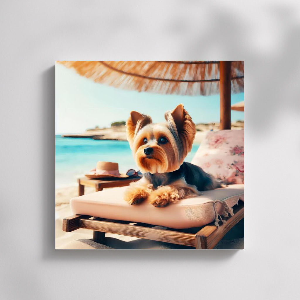 Yorkshire Terrier on the Beach: Relaxing Under an Umbrella