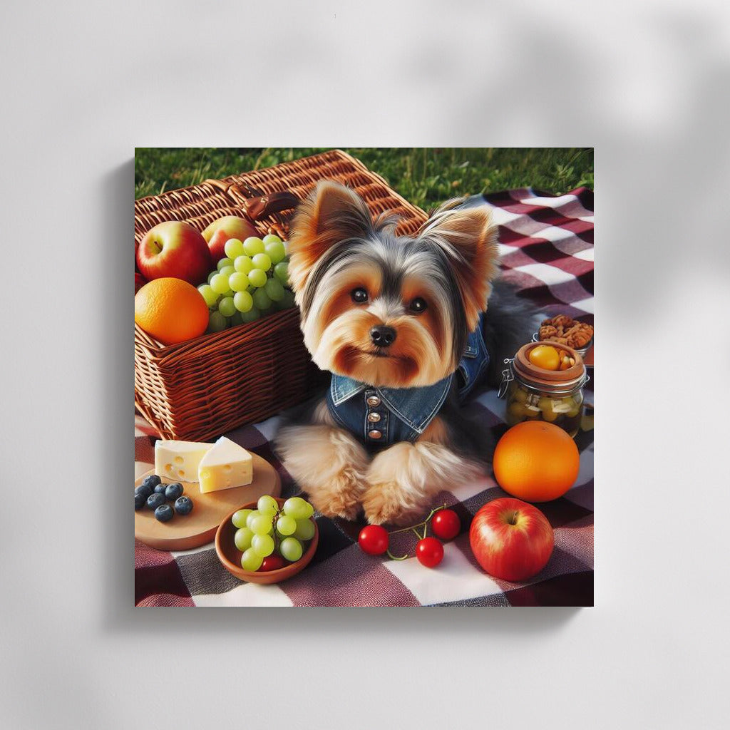 Yorkshire Terrier Picnic: Fruit, Cheese and Fun on a Checkered Blanket
