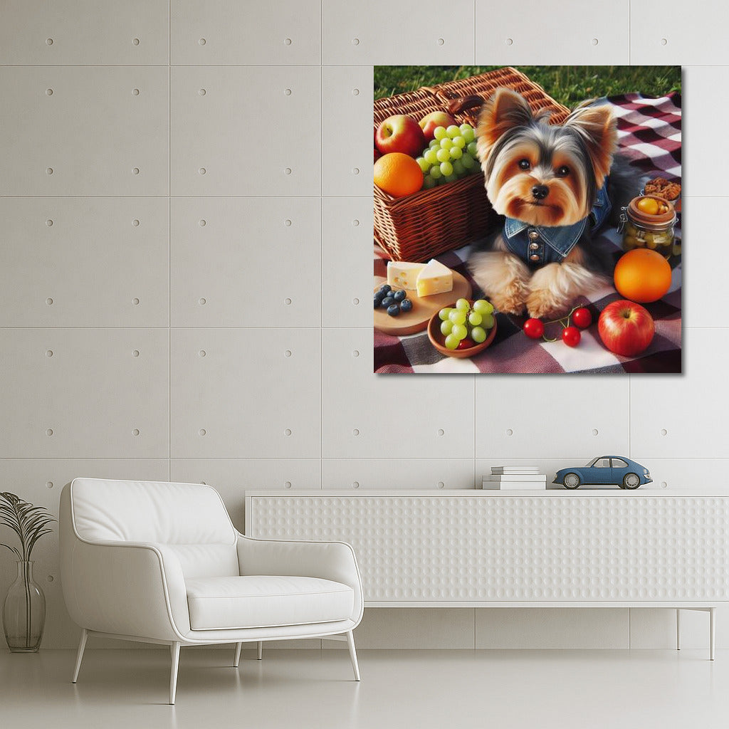 Yorkshire Terrier Picnic: Fruit, Cheese and Fun on a Checkered Blanket