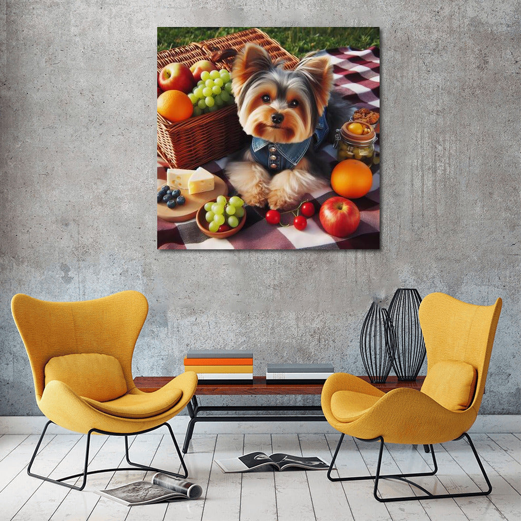 Yorkshire Terrier Picnic: Fruit, Cheese and Fun on a Checkered Blanket