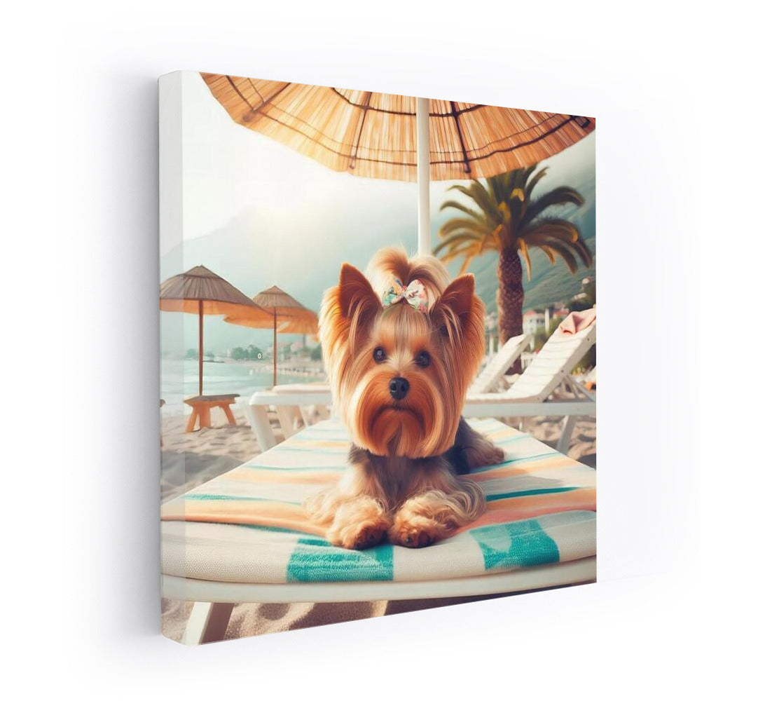 Yorkshire Terrier on the Beach: Summer Vacation Under an Umbrella