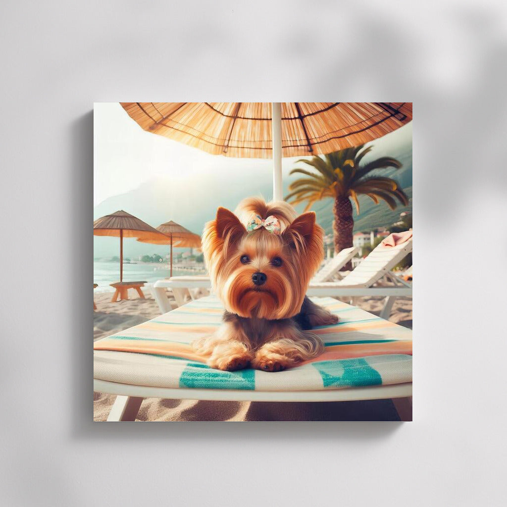 Yorkshire Terrier on the Beach: Summer Vacation Under an Umbrella