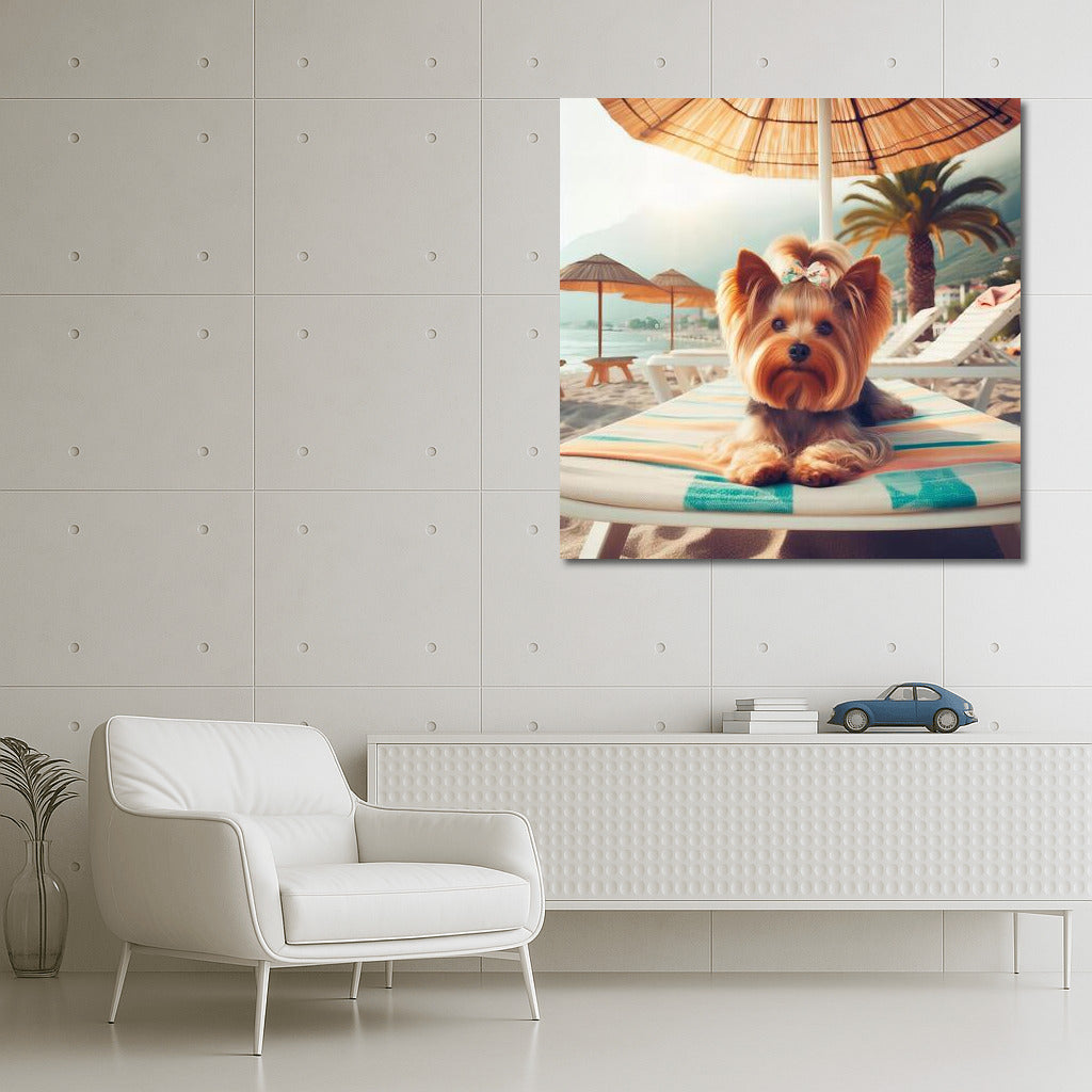 Yorkshire Terrier on the Beach: Summer Vacation Under an Umbrella