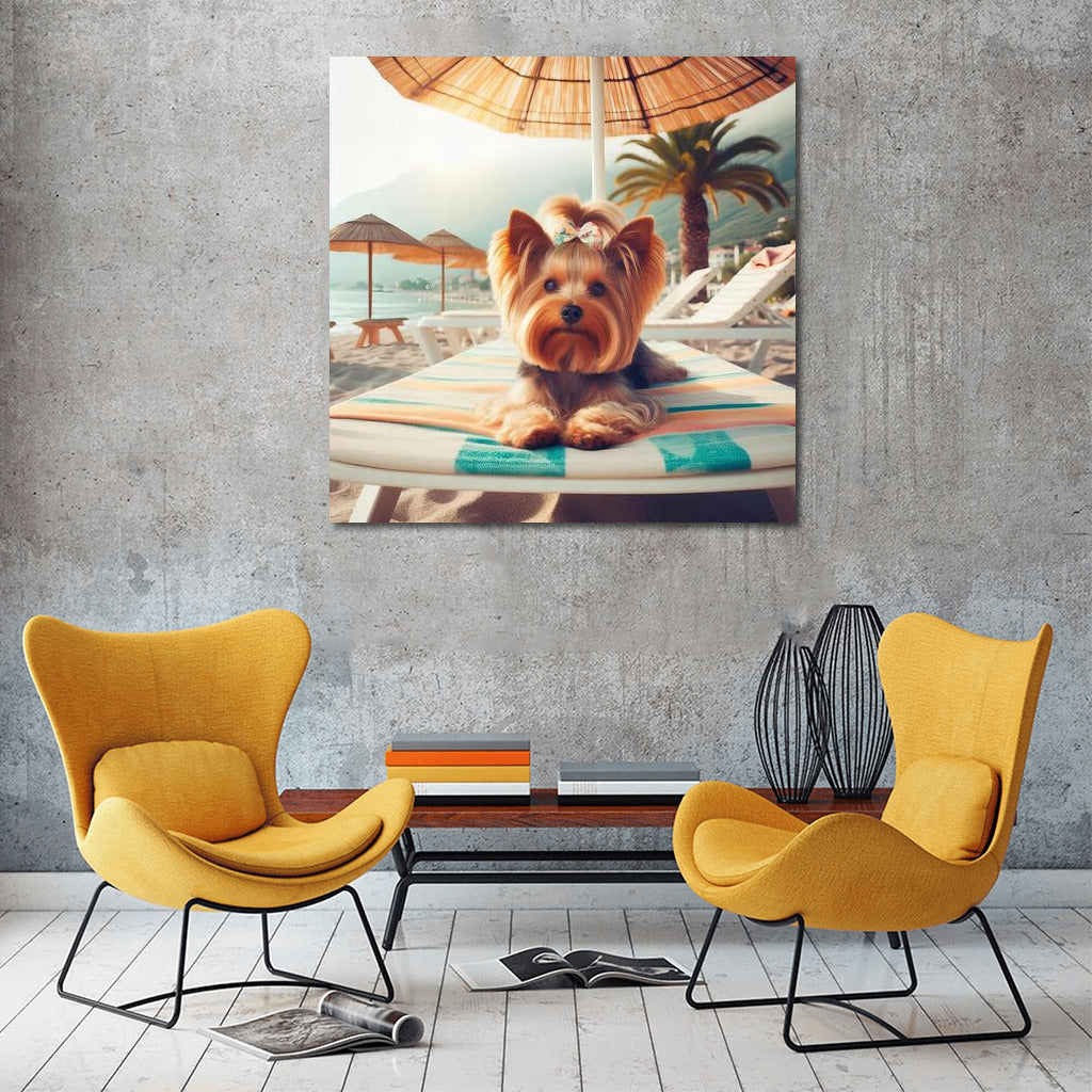 Yorkshire Terrier on the Beach: Summer Vacation Under an Umbrella
