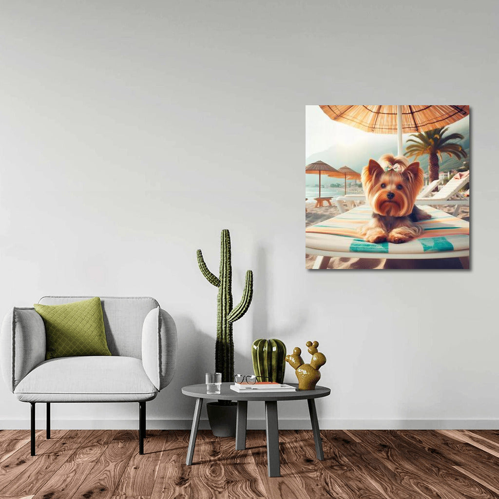 Yorkshire Terrier on the Beach: Summer Vacation Under an Umbrella