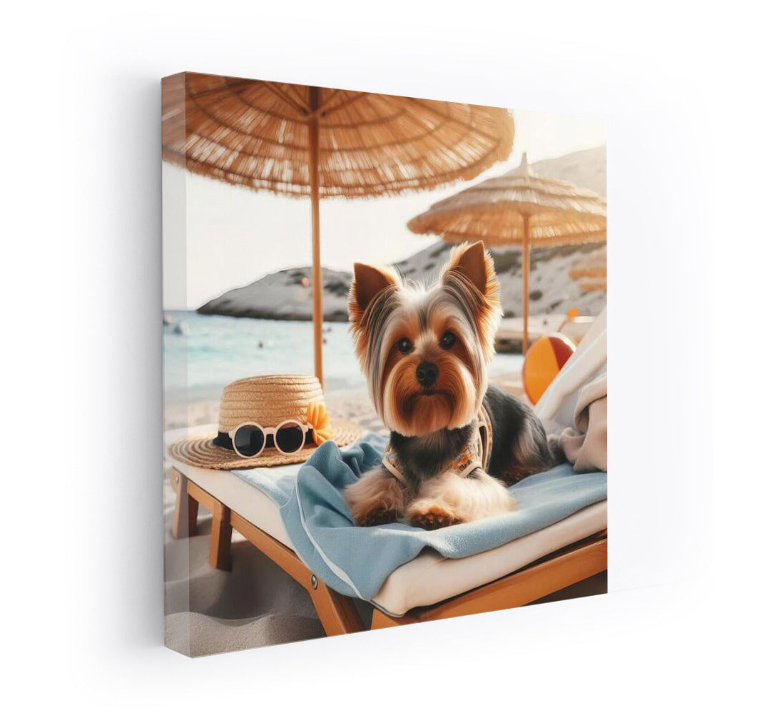 Yorkshire Terrier on the Beach: Summer Vacation Under an Umbrella