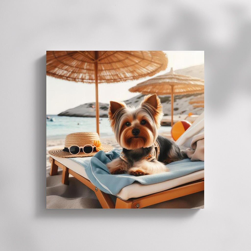 Yorkshire Terrier on the Beach: Summer Vacation Under an Umbrella