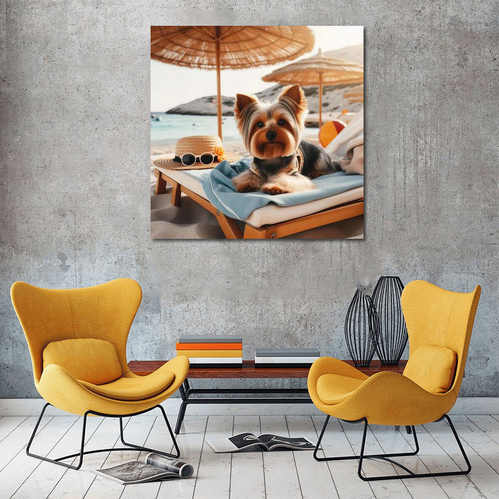 Yorkshire Terrier on the Beach: Summer Vacation Under an Umbrella