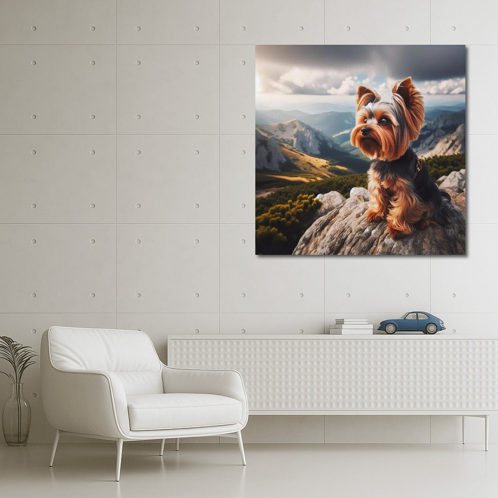 Yorkshire Terrier at the Top: Freedom and View from the Mountain