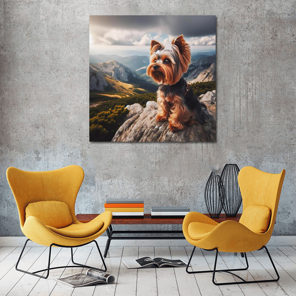 Yorkshire Terrier at the Top: Freedom and View from the Mountain