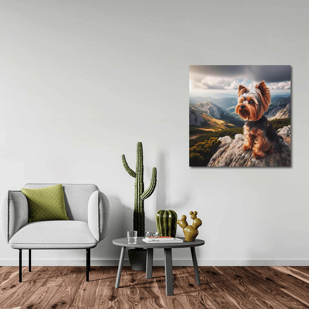 Yorkshire Terrier at the Top: Freedom and View from the Mountain