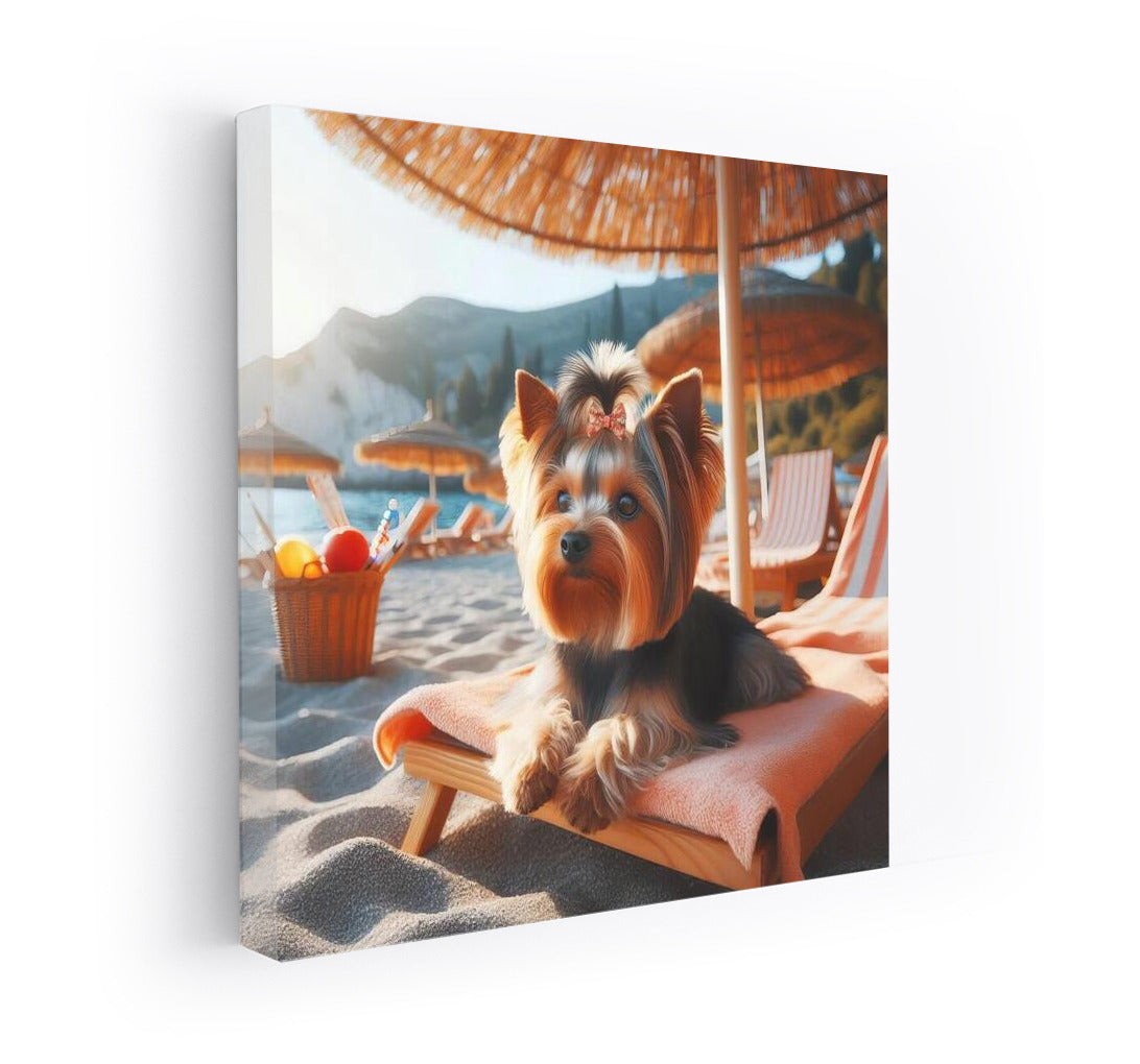 Yorkshire Terrier on the Beach: Summer Vacation Under an Umbrella