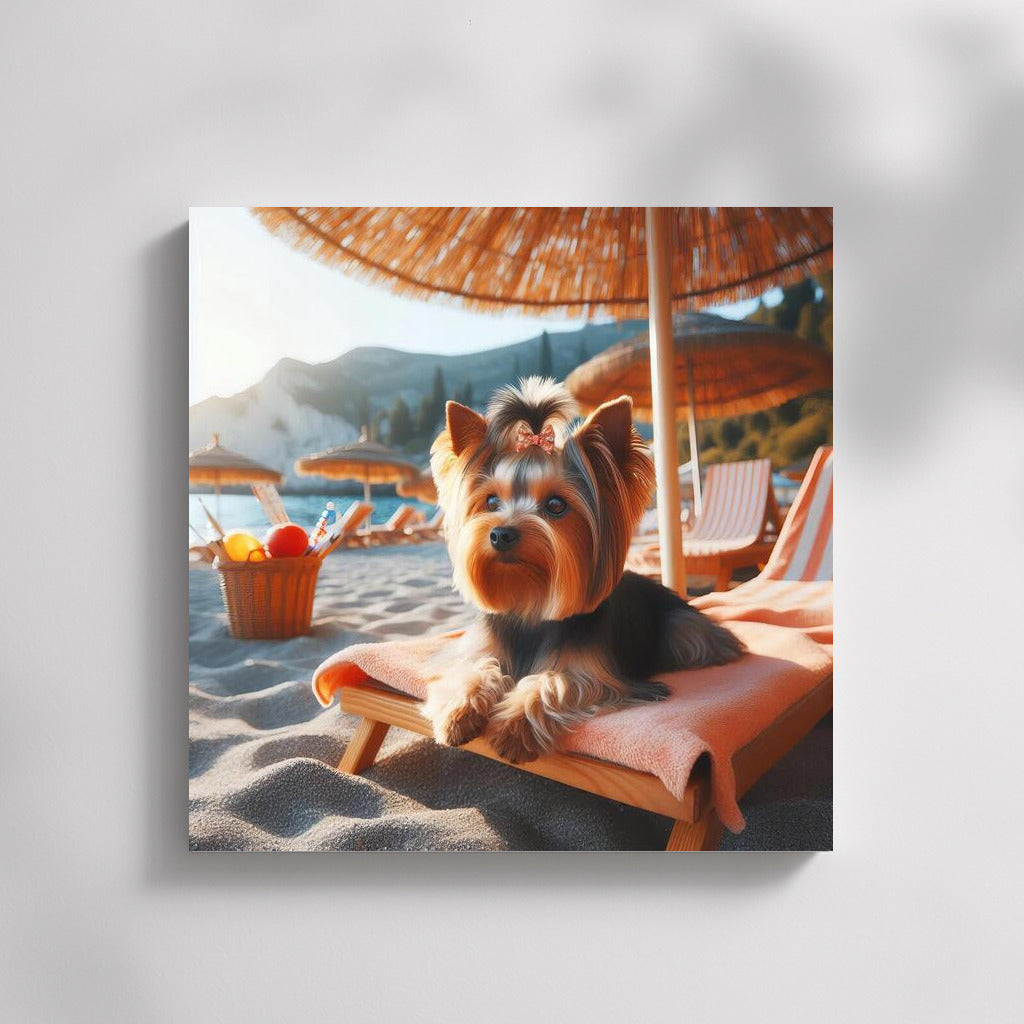 Yorkshire Terrier on the Beach: Summer Vacation Under an Umbrella