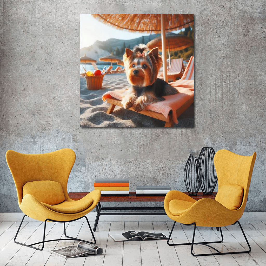 Yorkshire Terrier on the Beach: Summer Vacation Under an Umbrella